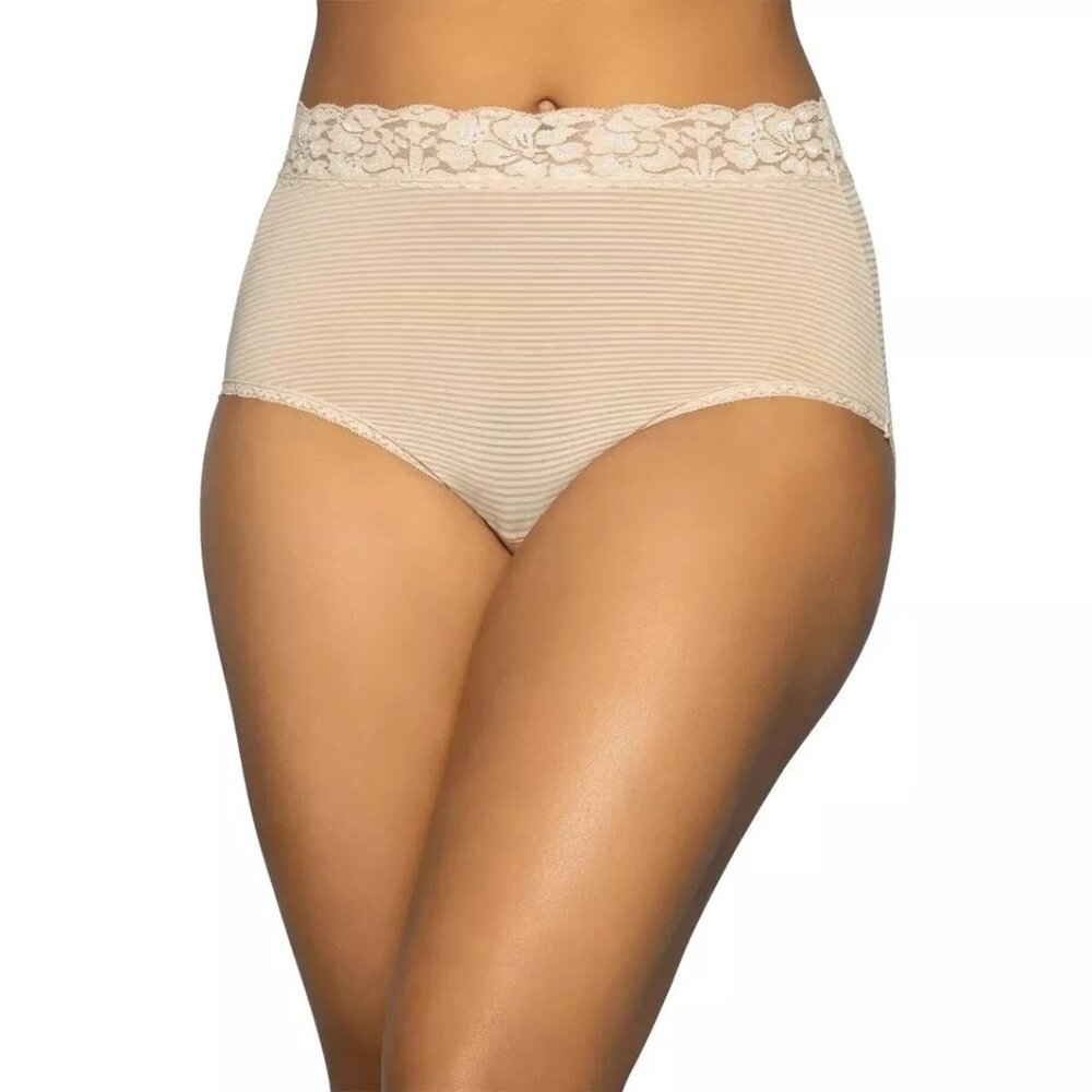 2 pairs-Vanity Fair Stripe Flattering Lace Brief 13281 6 7 8 NWT Soft Jade